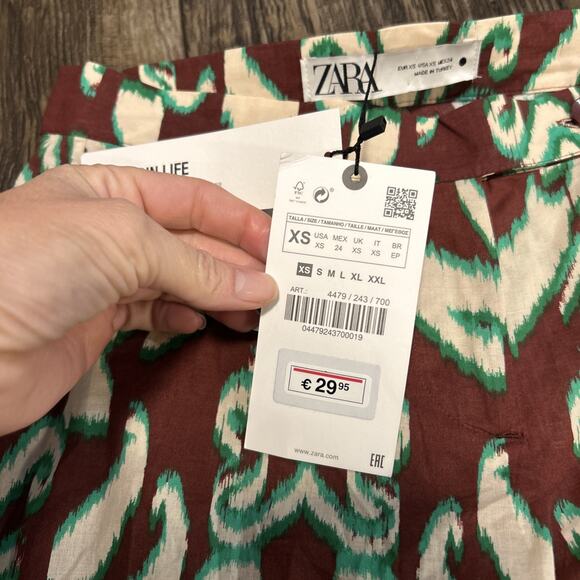 Zara Ikat Print Pants Women’s XS Straight Wide Leg Lightweight Resort - Picture 4 of 6